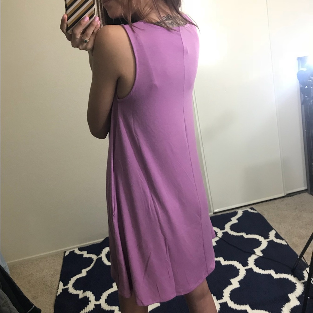 LAST XL • Dark Mauve Mini Dress With Pockets - Picture 4 of 6